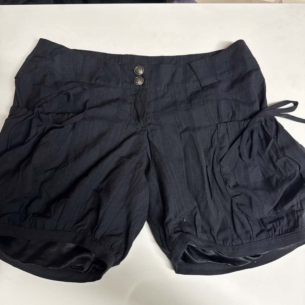 C. Luce Navy Bubble Bermuda Shorts With Side Tie Pockets